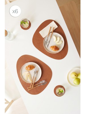 Home Wave 6'lı Taba/gri Renk Suni Deri Amerikan Servis 45 x 36 cm