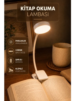 Telvesse Şarjlı Ayarlı Klipsli Mini Kitap Okuma Lambası Mandallı Işık Masa Lambası Kitap Okuma Işığı AV3310