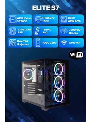 Game Garaj Elite S7 Amd Ryzen 5 7500F 32GB RAM 1TB SSD RTX5070 Freedos Oyuncu OEM Paket