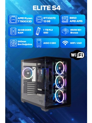 Game Garaj Elite S4 Amd Ryzen 7 7800X3D 32GB RAM 1TB SSD RTX5070 240MM Sıvı Soğutma FreeDOS Oyuncu OEM Paket