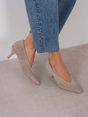 Ece'nin Butiği Seth Bej Süet Hakiki Deri Kadın Stiletto
