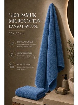 Taya Home %100 Pamuk Microcotton Banyo Havlusu 70X150 cm Ekstra Yumuşak Yüksek Emici Havlu