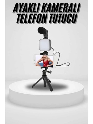 Akıllı Telefon Vlog Kiti Tripod Mini Mikrofonlu Telefon Tutucu