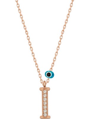 Yvz Store 925  Ayar Gümüş Nazar Rose I Harfi Kadın Gümüş Kolye