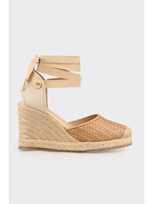 Elle Naturel Deri Kadın Dolgu Topuk Espadril