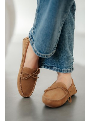 Alisa Kadın Hakiki Süet Deri Loafer Ayakkabı Camel