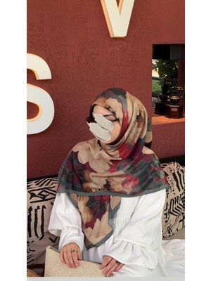 Qalortex Scarf Pamuklu Soft Meva Desen Eşarp-Zumrut