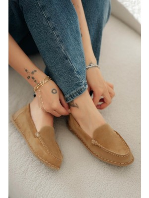 Ugaro Kadın Hakiki Süet Loafer Ayakkabı Camel