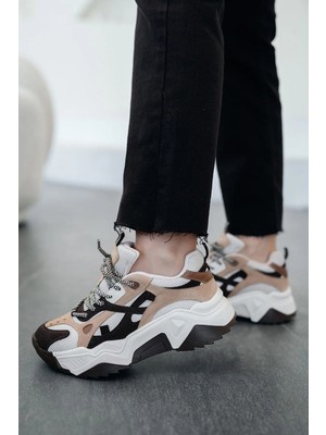 Tona Kadın Kalın Tabanlı Bağcıklı Sneakers Kahve
