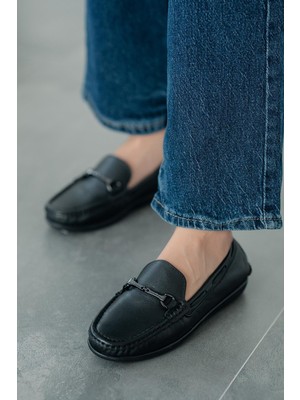 Moda Arena Alfi Kadın Ortopedik Taban Loafer Ayakkabı Siyah