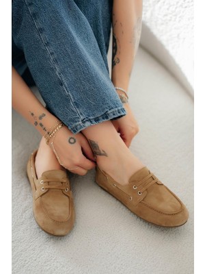 Westland Gox Kadın Bağcıklı Hakiki Süet Deri Loafer Ayakkabı Camel