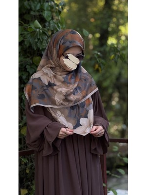 Qalortex Scarf Pamuklu Soft Meva Desen Eşarp-Taba/vizon