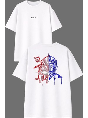 Vsrn Motor ve Kask Tasarım Ön Arka Baskılı Beyaz Oversize T Shirt