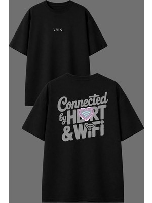 Vsrn Connected Tasarım Ön Arka Baskılı Siyah Oversize T Shirt