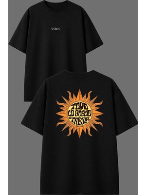 Vsrn Lo Bueon Tasarım Ön Arka Baskılı Siyah Oversize T Shirt
