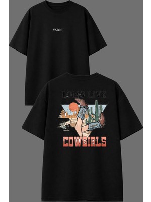 Vsrn Long Live Tasarım Ön Arka Baskılı Siyah Oversize T Shirt