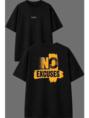 Vsrn No Excu Tasarım Ön Arka Baskılı Siyah Oversize T Shirt