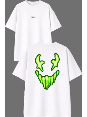 Vsrn Yeşil x Surat Tasarım Ön Arka Baskılı Beyaz Oversize T Shirt
