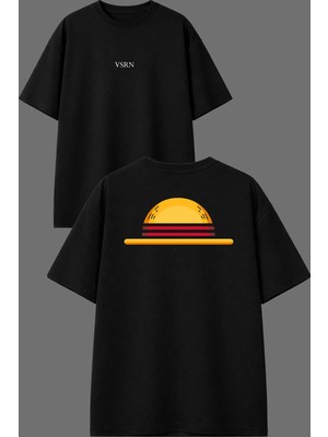 Vsrn Şapka Tasarım Ön Arka Baskılı Siyah Oversize T Shirt