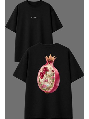 Vsrn Nar Yunan Tasarım Ön Arka Baskılı Siyah Oversize T Shirt