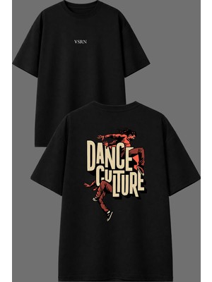 Vsrn Dansçılar Tasarım Ön Arka Baskılı Siyah Oversize T Shirt