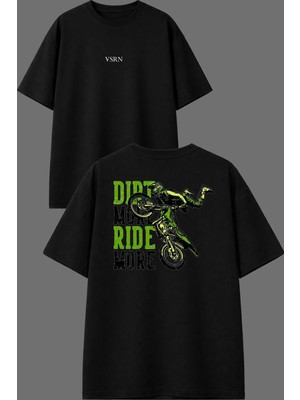Vsrn Yeşil Cross Moto Tasarım Ön Arka Baskılı Siyah Oversize T Shirt