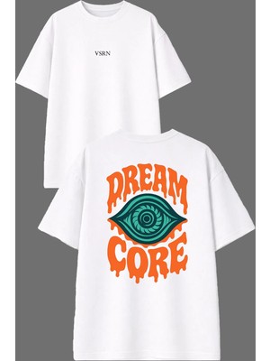 Vsrn Dream Coffe Tasarım Ön Arka Baskılı Beyaz Oversize T Shirt