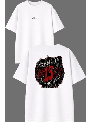 Vsrn For 13 En Tasarım Ön Arka Baskılı Beyaz Oversize T Shirt
