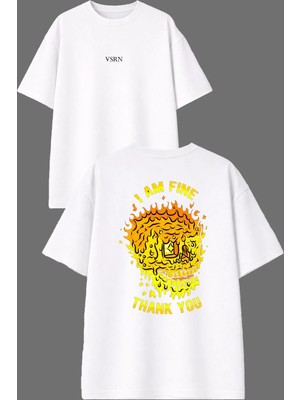 Vsrn Thank You Tasarım Ön Arka Baskılı Beyaz Oversize T Shirt
