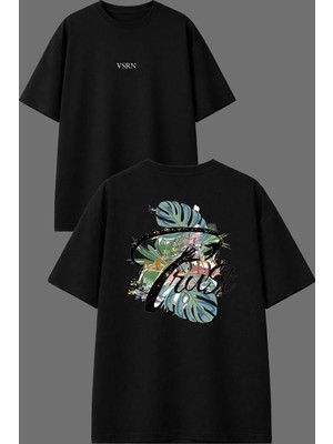 Vsrn Trust Tasarım Ön Arka Baskılı Siyah Oversize T Shirt