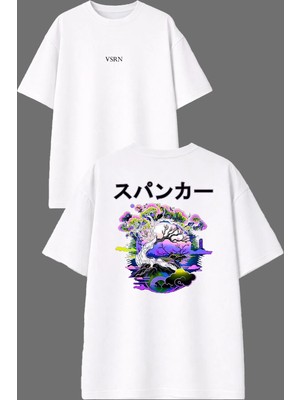Vsrn Japanistan Tasarım Ön Arka Baskılı Beyaz Oversize T Shirt