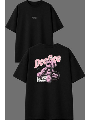 Vsrn Date Party Tasarım Ön Arka Baskılı Siyah Oversize T Shirt