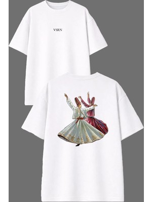 Vsrn Dönen Adamlar Kültür Tasarım Ön Arka Baskılı Beyaz Oversize T Shirt