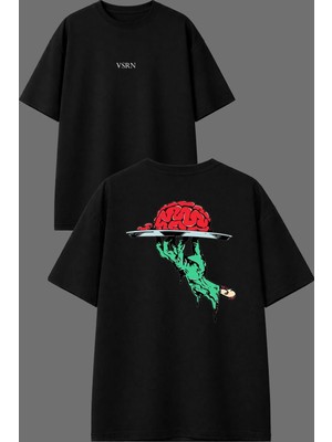 Vsrn Al Beyin Tasarım Ön Arka Baskılı Siyah Oversize T Shirt