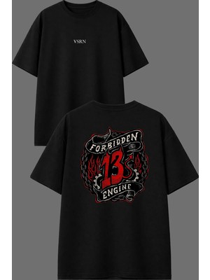 Vsrn For 13 En Tasarım Ön Arka Baskılı Siyah Oversize T Shirt