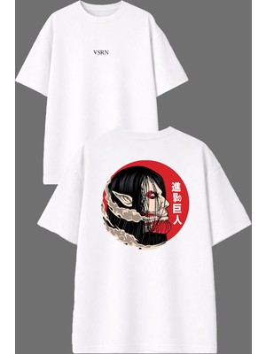 Vsrn Kızgın Zombi Tasarım Ön Arka Baskılı Beyaz Oversize T Shirt