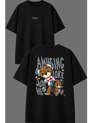 Vsrn Amazıng Doctor Tasarım Ön Arka Baskılı Siyah Oversize T Shirt