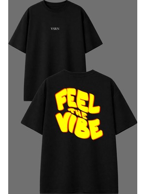 Vsrn Feel The Boy Tasarım Ön Arka Baskılı Siyah Oversize T Shirt