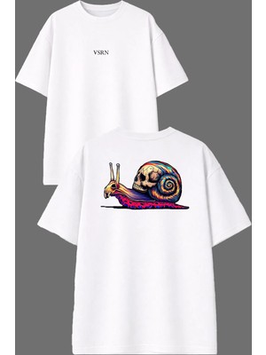 Vsrn Modifiyeli Böcek Tasarım Ön Arka Baskılı Beyaz Oversize T Shirt