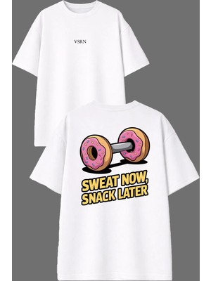 Vsrn Halter Donat Tasarım Ön Arka Baskılı Beyaz Oversize T Shirt