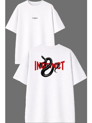Vsrn Instnc Tasarım Ön Arka Baskılı Beyaz Oversize T Shirt