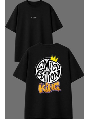 Vsrn Kng Lmd Tasarım Ön Arka Baskılı Siyah Oversize T Shirt