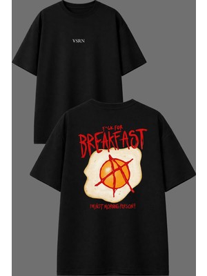 Vsrn I Dont Like Breakfast Tasarım Ön Arka Baskılı Siyah Oversize T Shirt
