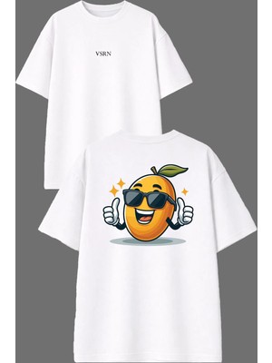 Vsrn Havalı Limon Tasarım Ön Arka Baskılı Beyaz Oversize T Shirt