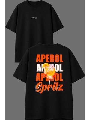 Vsrn Aperol Aperol Tasarım Ön Arka Baskılı Siyah Oversize T Shirt