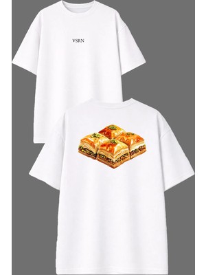 Vsrn Turkısh Baklava Tasarım Ön Arka Baskılı Beyaz Oversize T Shirt
