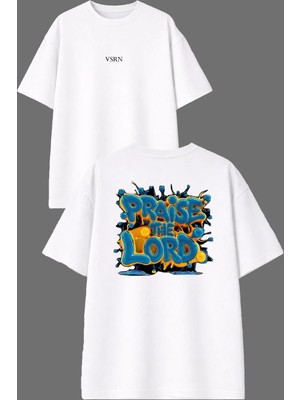 Vsrn Pra Lord Tasarım Ön Arka Baskılı Beyaz Oversize T Shirt