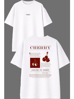 Vsrn Chery Chery Tasarım Ön Arka Baskılı Beyaz Oversize T Shirt