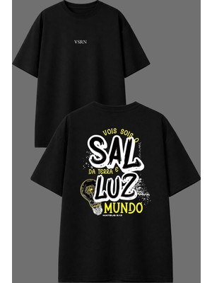 Vsrn Sal Mu Tasarım Ön Arka Baskılı Siyah Oversize T Shirt