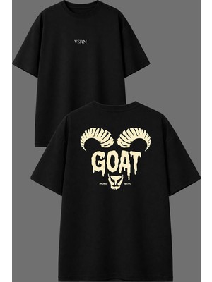 Vsrn Goat Tasarım Ön Arka Baskılı Siyah Oversize T Shirt